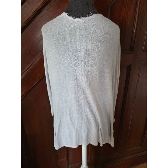 Tahari Womens Linen Blend Cardigan Open Front Light Gray M - Picture 2 of 4